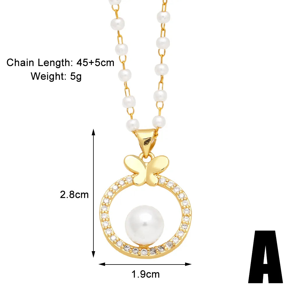 Casual Simple Style Streetwear Moon Heart Shape Copper Plating Inlay Zircon 18k Gold Plated Pendant Necklace