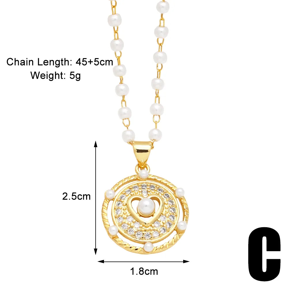 Casual Simple Style Streetwear Moon Heart Shape Copper Plating Inlay Zircon 18k Gold Plated Pendant Necklace