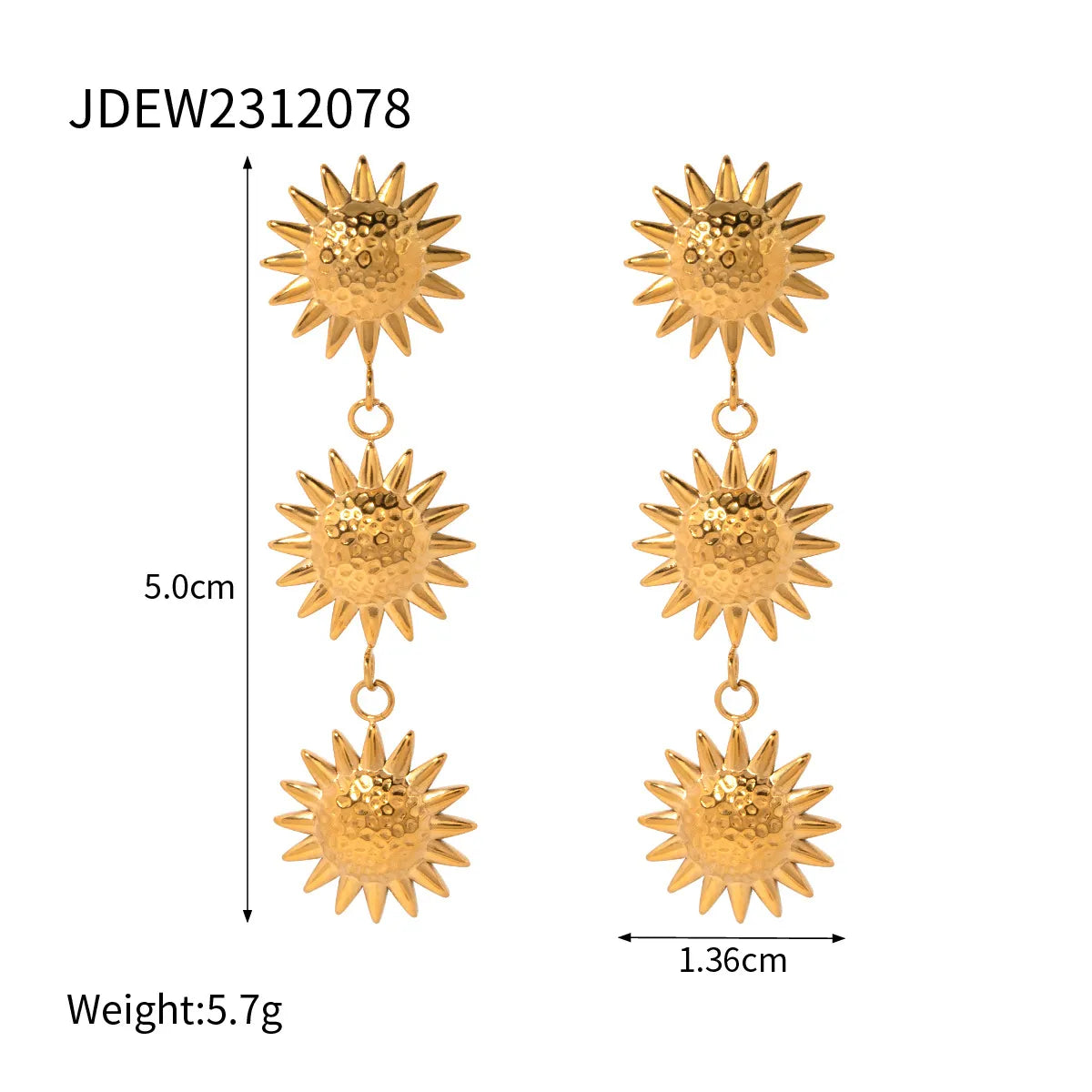 Wholesale Jewelry Casual Simple Style Sun 304 Stainless Steel 18K Gold Plated Bracelets Earrings Necklace