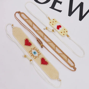 Casual Simple Style Triangle Devil's Eye Heart Shape Glass Rope Knitting Women's Drawstring Bracelets