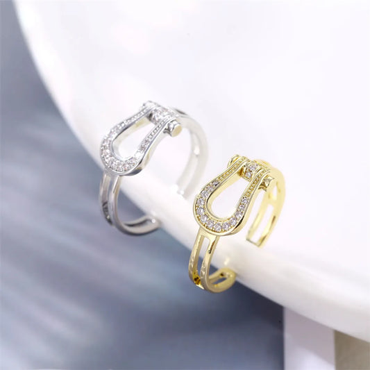 Casual Simple Style U Shape Copper Plating Inlay Zircon White Gold Plated Gold Plated Open Rings