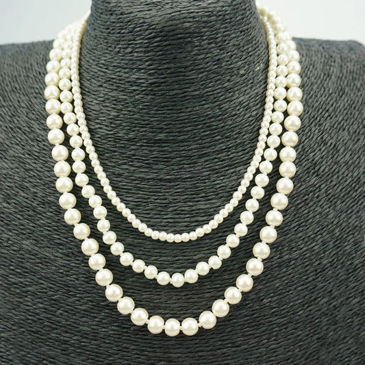 Casual Simple Style U Shape Imitation Pearl Wholesale Three Layer Necklace