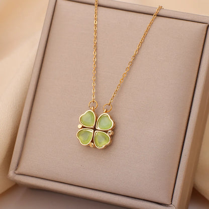 Casual Simple Style Water Droplets Heart Shape Flower Titanium Steel Plating Inlay Opal Zircon Pendant Necklace