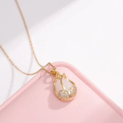 Casual Simple Style Water Droplets Heart Shape Flower Titanium Steel Plating Inlay Opal Zircon Pendant Necklace