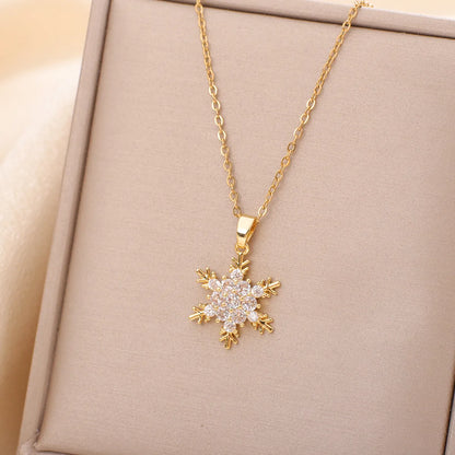 Casual Simple Style Water Droplets Heart Shape Flower Titanium Steel Plating Inlay Opal Zircon Pendant Necklace