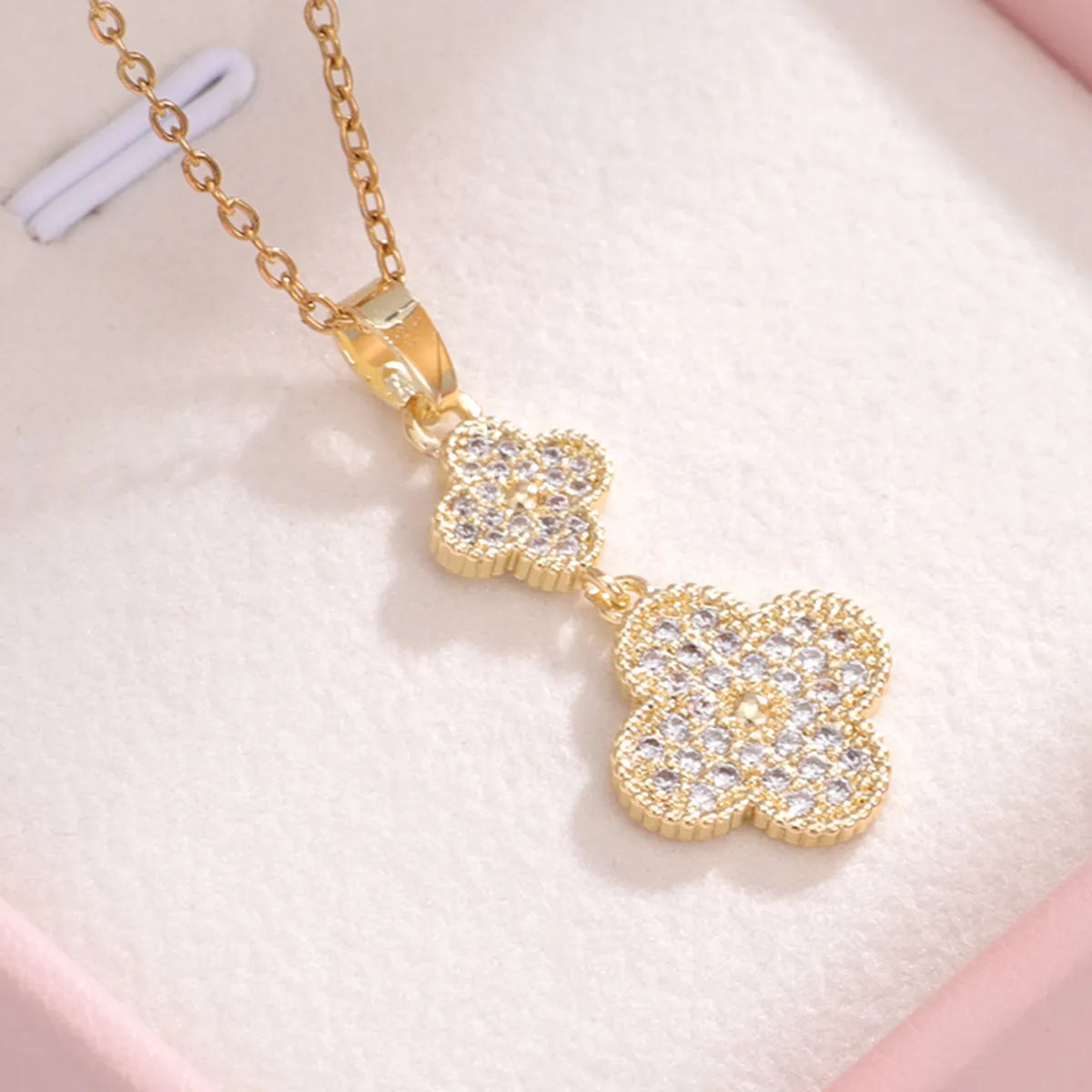 Casual Simple Style Water Droplets Heart Shape Flower Titanium Steel Plating Inlay Opal Zircon Pendant Necklace