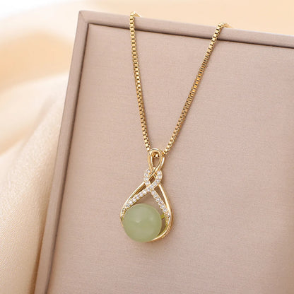 Casual Simple Style Water Droplets Heart Shape Flower Titanium Steel Plating Inlay Opal Zircon Pendant Necklace