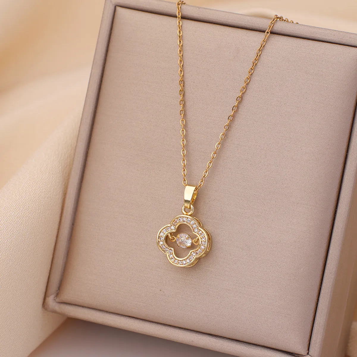 Casual Simple Style Water Droplets Heart Shape Flower Titanium Steel Plating Inlay Opal Zircon Pendant Necklace