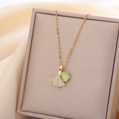 Casual Simple Style Water Droplets Heart Shape Flower Titanium Steel Plating Inlay Opal Zircon Pendant Necklace