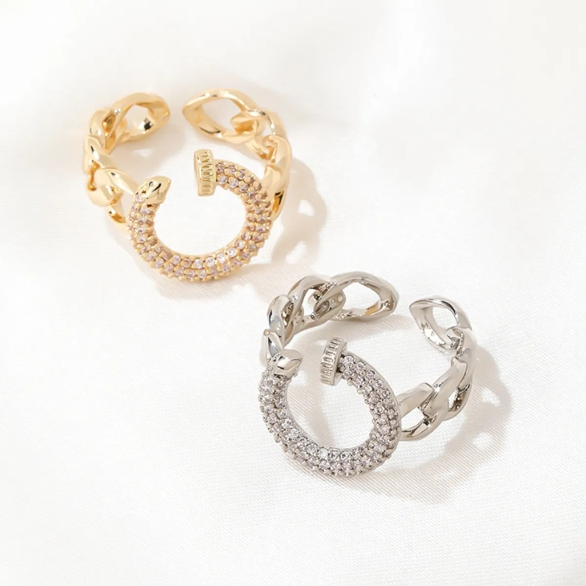 Casual Solid Color Copper Plating Inlay Zircon White Gold Plated Gold Plated Open Rings