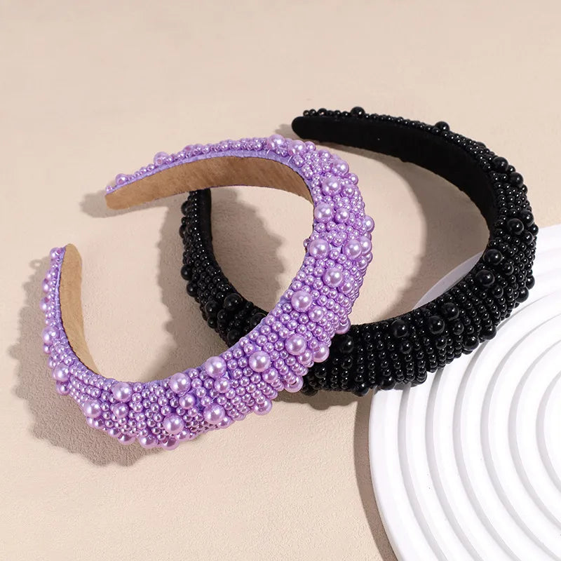 Casual Solid Color Imitation Pearl Beaded Hair Band