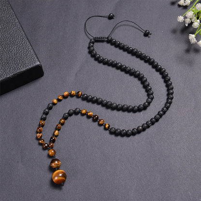 Casual Solid Color Malachite Tiger Eye Obsidian Beaded Long Necklace