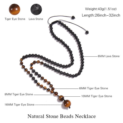 Casual Solid Color Malachite Tiger Eye Obsidian Beaded Long Necklace