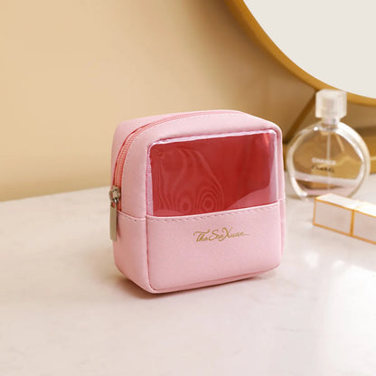 New Simple Casual Pure Color Leather Cosmetic Bag