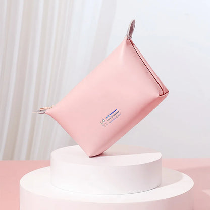 New Simple Portable Casual Pure Color Leather Cosmetic Bag