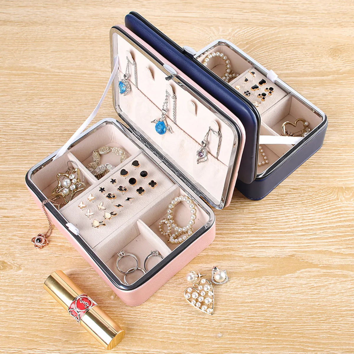 Casual Solid Color Pu Leather Jewelry Boxes