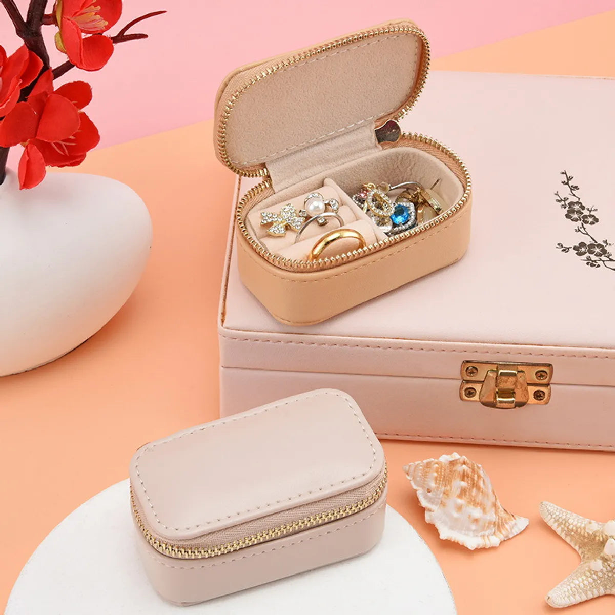 Casual Solid Color Pu Leather Jewelry Boxes