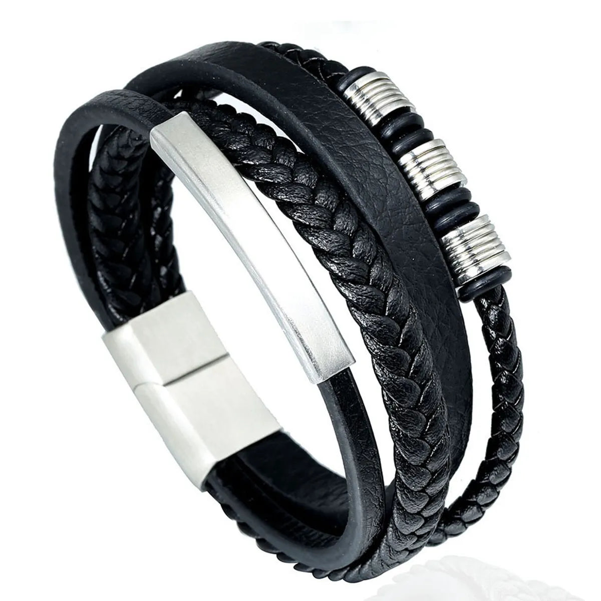 Casual Solid Color Pu Leather Titanium Steel Braid None None Men'S Bracelets