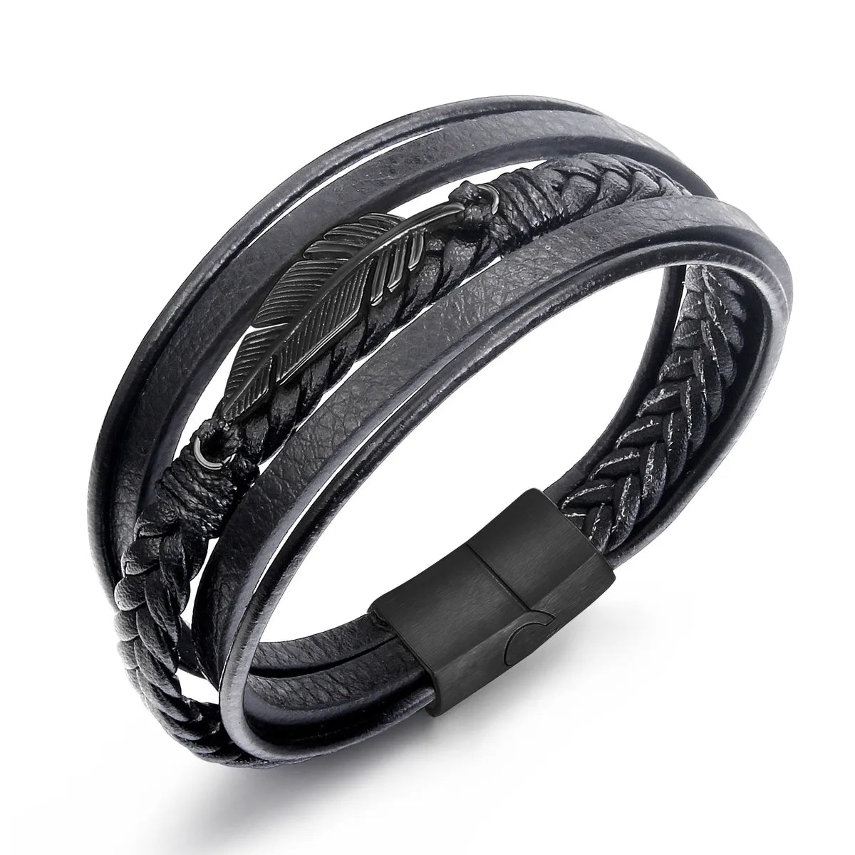 Casual Solid Color 304 Stainless Steel Pu Leather Plating Men'S Bangle