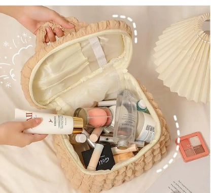 Casual Solid Color Seersucker Storage Bag Makeup Bags