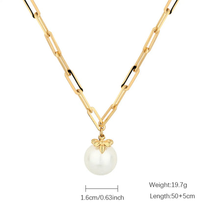 Casual Solid Color Stainless Steel Freshwater Pearl Beaded Plating Gold Plated Necklace