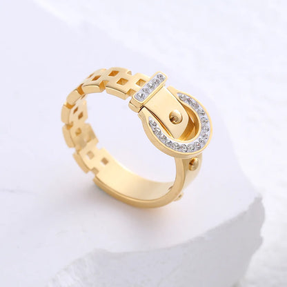 Casual Solid Color Stainless Steel Plating Inlay Zircon 24k Gold Plated Rings