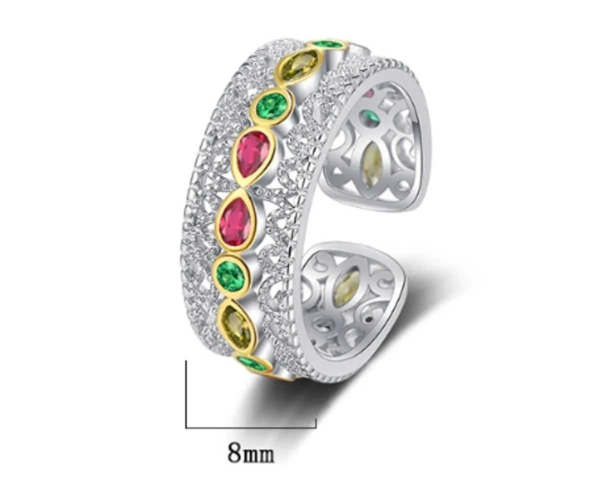 Casual Solid Color Sterling Silver Plating Inlay Zircon 24k Gold Plated White Gold Plated Open Rings