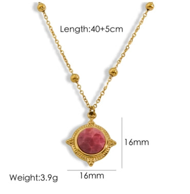 Casual Solid Color Titanium Steel Inlay Natural Stone Pendant Necklace