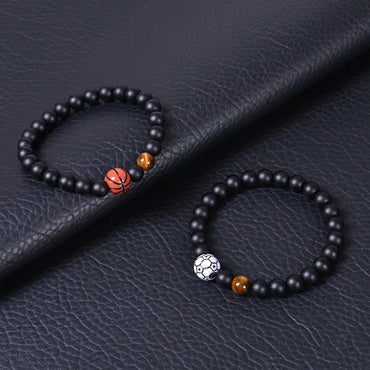 Casual Sports Basketball Frosted Stone Tiger Eye Beaded Bracelets