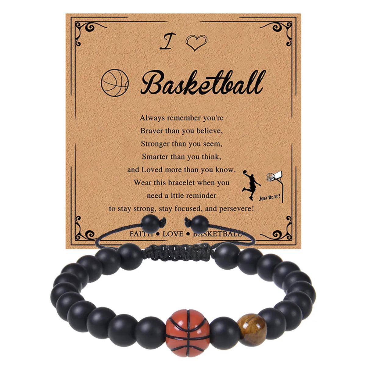 Casual Sports Basketball Frosted Stone Tiger Eye Beaded Bracelets