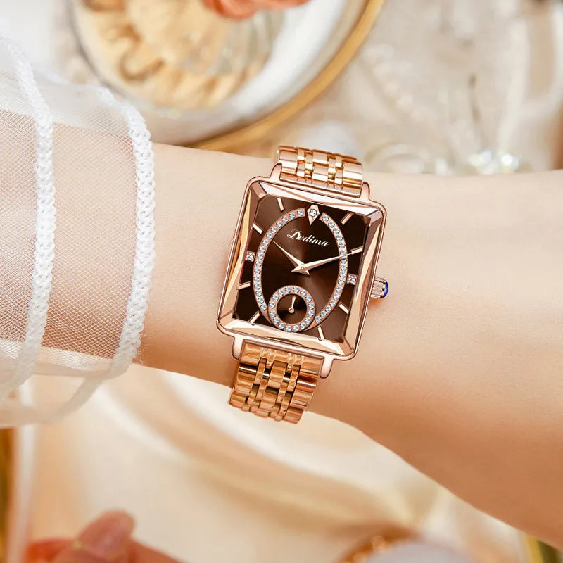 Casual Square Double Side Snaps Quartz Women'S Watches