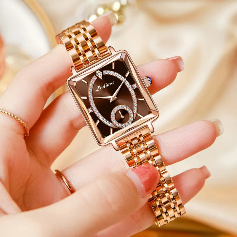 Casual Square Double Side Snaps Quartz Women'S Watches