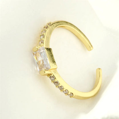 Casual Square Water Droplets Heart Shape Copper 18k Gold Plated Zircon Open Rings In Bulk