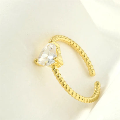 Casual Square Water Droplets Heart Shape Copper 18k Gold Plated Zircon Open Rings In Bulk