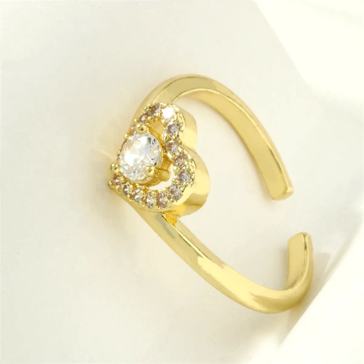 Casual Square Water Droplets Heart Shape Copper 18k Gold Plated Zircon Open Rings In Bulk