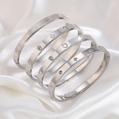 Casual Star Heart Shape Roman Numeral Titanium Steel Bangle In Bulk