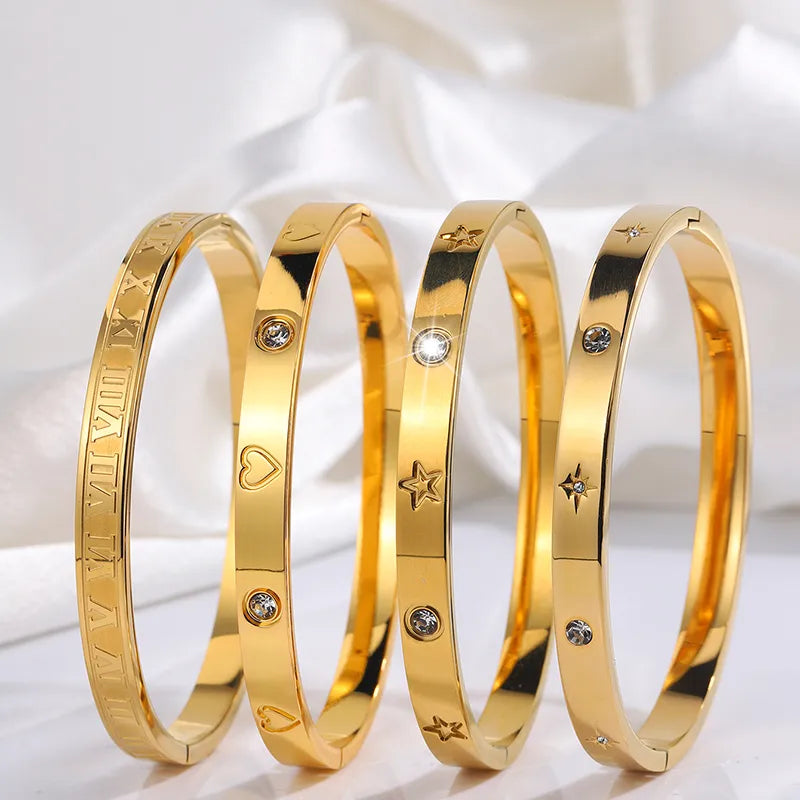 Casual Star Heart Shape Roman Numeral Titanium Steel Bangle In Bulk