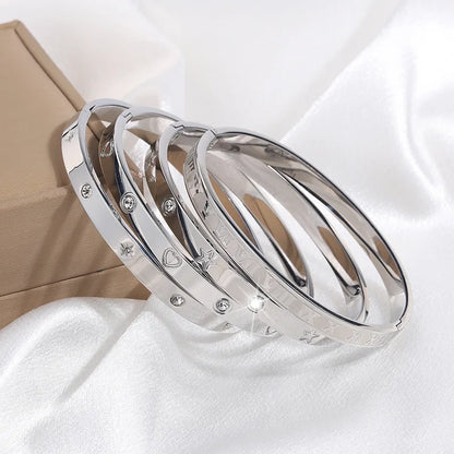 Casual Star Heart Shape Roman Numeral Titanium Steel Bangle In Bulk