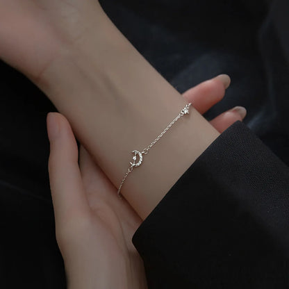 Casual Star Moon Solid Color Sterling Silver Plating Inlay Zircon Silver Plated Bracelets