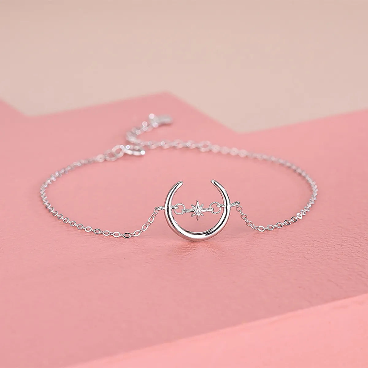 Casual Star Moon Solid Color Sterling Silver Plating Inlay Zircon Silver Plated Bracelets