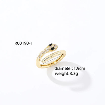 Casual Streetwear Animal Copper Asymmetrical Inlay Zircon Open Rings