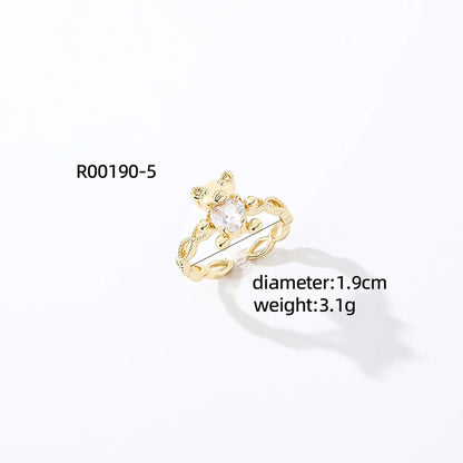 Casual Streetwear Animal Copper Asymmetrical Inlay Zircon Open Rings