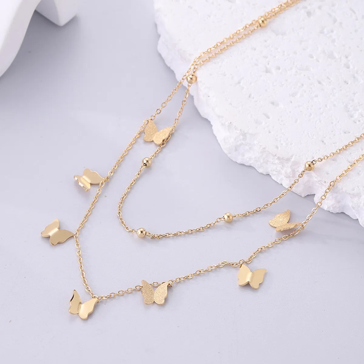 Casual Streetwear Butterfly Stainless Steel Plating 18k Gold Plated Layered Necklaces