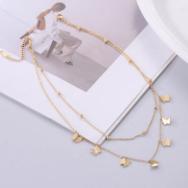 Casual Streetwear Butterfly Stainless Steel Plating 18k Gold Plated Layered Necklaces