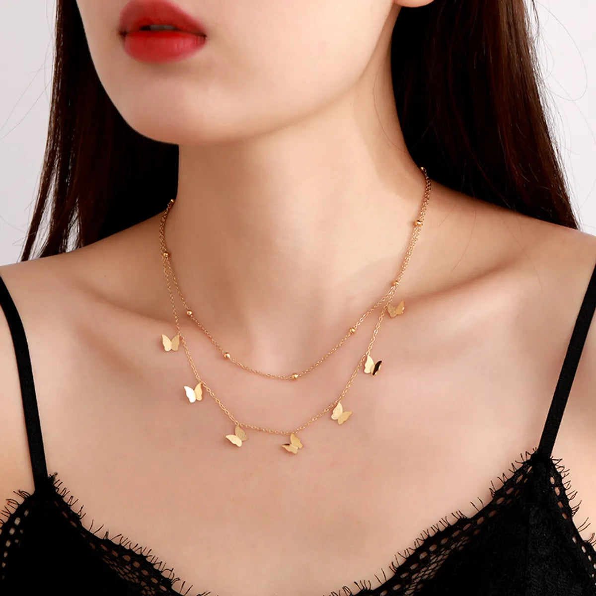 Casual Streetwear Butterfly Stainless Steel Plating 18k Gold Plated Layered Necklaces