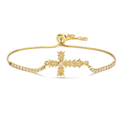 Casual Streetwear Cross Copper 18k Gold Plated Zircon Bracelets In Bulk