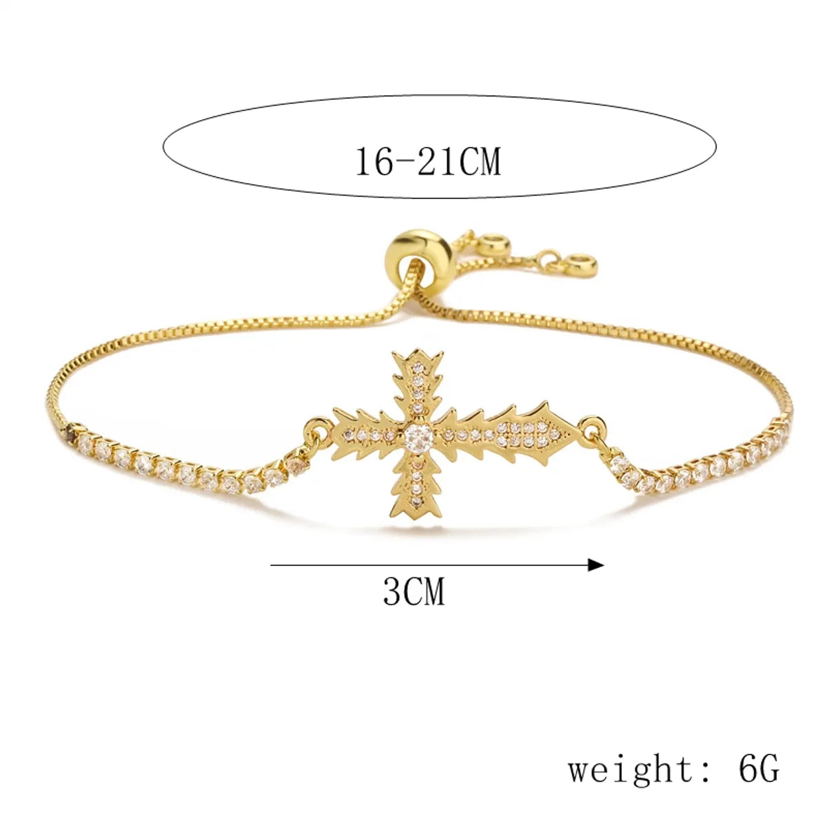 Casual Streetwear Cross Copper 18k Gold Plated Zircon Bracelets In Bulk