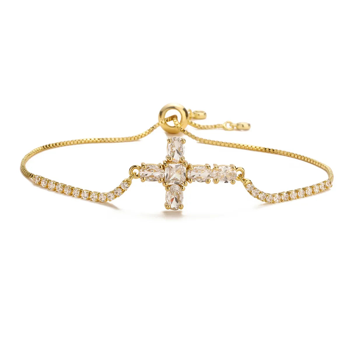 Casual Streetwear Cross Copper 18k Gold Plated Zircon Bracelets In Bulk