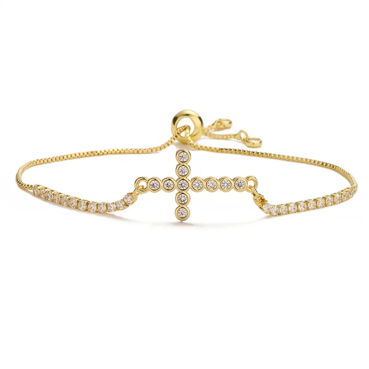 Casual Streetwear Cross Copper 18k Gold Plated Zircon Bracelets In Bulk