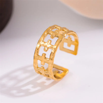 Casual Streetwear Cross Round Stainless Steel Plating 18k Gold Plated Open Rings